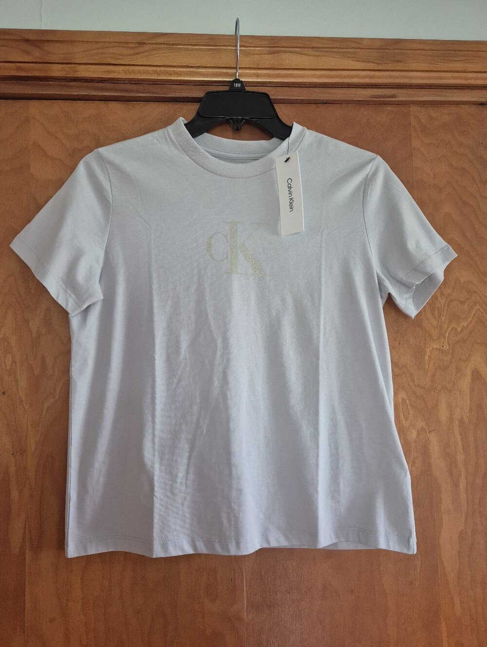 Calvin Klein 100% cotton Pale Blue Gold Foil CK Logo Tee, Size M